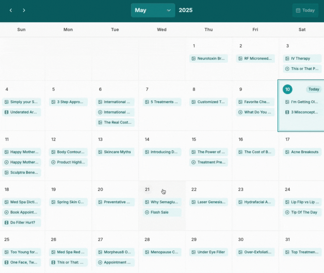 Animated preview of The Social Spa monthly content calendar