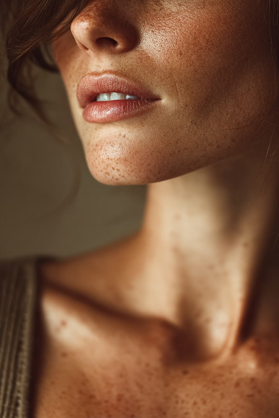 Stock photo — freckled skin in golden light